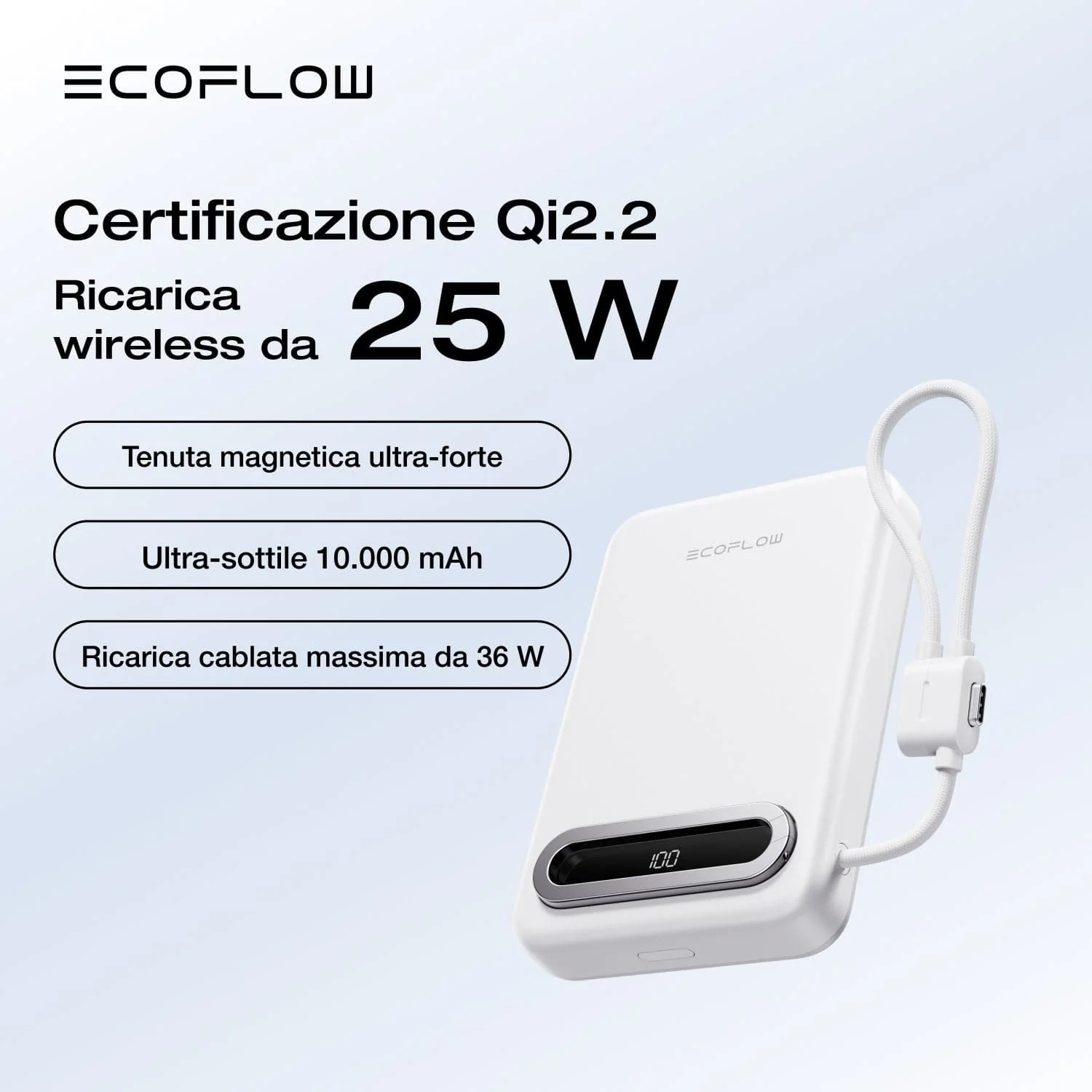 Power bank EcoFlow RAPID Mag Qi2.2 (10.000 mAh, 25 W, cavo USB-C integrato) - Image 5