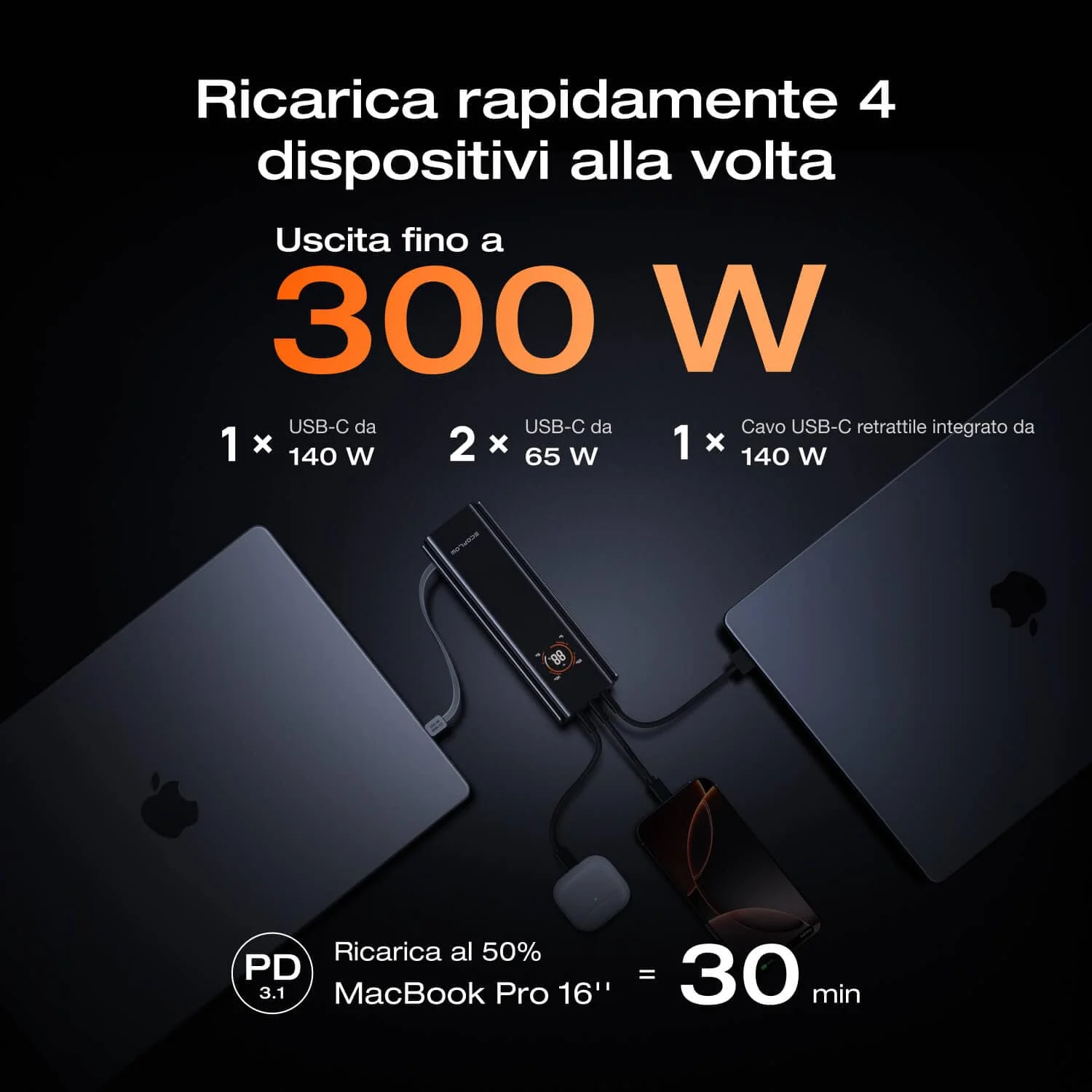Power bank EcoFlow RAPID Pro (27.650 mAh, 300 W, cavo integrato da 140 W) - Image 4